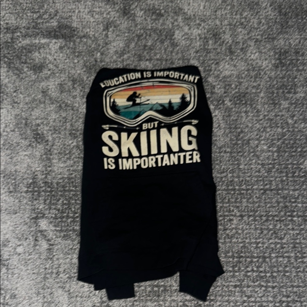 Education is important but skiing is importanter Black Skiing Graphic Sweatshirt